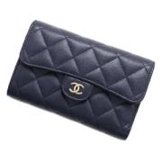 Pre-owned Leather wallets Chanel Vintage , Blue , Dames