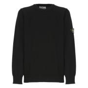 Zwarte Katoenen Trui met Logopatch Stone Island , Black , Heren