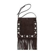 Suède Fringe Schoudertas met Spiegeldetails Valentino Garavani , Brown...