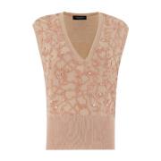 Elegante V-hals wol katoen top Fabiana Filippi , Beige , Dames