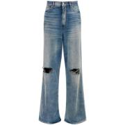 Indigo Blauw Stonewashed Gescheurde Wide Leg Jeans MM6 Maison Margiela...