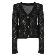 Zwarte V-hals Cardigan met Pailletten Rotate Birger Christensen , Blac...