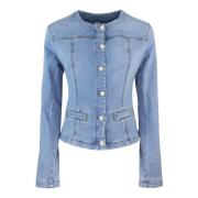 Blauwe Denim Stretch Jas met Juweel Details Liu Jo , Blue , Dames