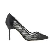 Elegante Leren Mesh Stiletto Pumps Manolo Blahnik , Black , Dames