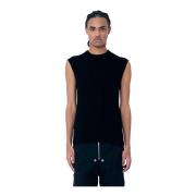 Ribgebreide Katoenen Top Ronde Hals Rick Owens , Black , Heren