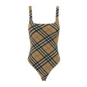 Iconische geruite patroon badpak met dunne bandjes Burberry , Brown , ...