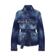 Blauwe Denim Shirt met Taille Riem Dsquared2 , Blue , Dames