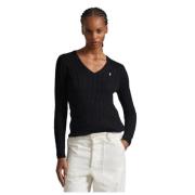 Gedraaide katoenen V-hals trui Kimberly Polo Ralph Lauren , Black , Da...