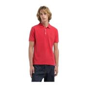 Katoenen poloshirt met geborduurd logo Replay , Red , Heren