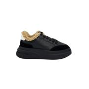 Zwarte leren sneaker met bontvoering ASH , Black , Dames