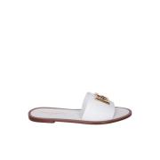 Witte Leren Platte Sandalen Dolce & Gabbana , White , Dames