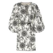 Bloemen linnen jurk met V-hals Zimmermann , Black , Dames