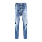 Vintage Versleten Straight Fit Katoenen Jeans Dsquared2 , Blue , Heren