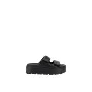 Gewatteerde Lamsskin Sleehak Sandalen met Velcro Straps Prada , Black ...