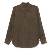 Slim Fit Militaire Twill Shirt Tom Ford , Brown , Heren