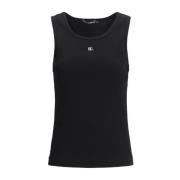 Geribbeld Katoenen Logoshirt Dolce & Gabbana , Black , Dames