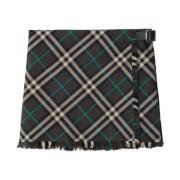 Geruite Geplooide Geruwde Rok Burberry , Green , Dames