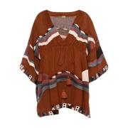 Caramelo Short Kaftan voor strand Eres , Brown , Dames