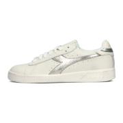 Lage gewaxte metalen sneakers in wit Diadora , White , Dames