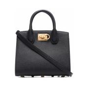 Mini Leren Handtas Gehamerd Patroon Salvatore Ferragamo , Black , Dame...