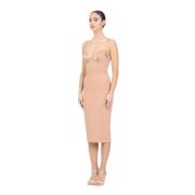 Midi jurk met hartvormige halslijn Elisabetta Franchi , Beige , Dames