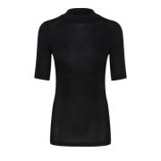 Aansluitende Turtleneck T-Shirt Zwart Diep Kaffe , Black , Dames