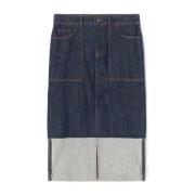 Denim Midi Rok met Omslagzoom Motivi , Blue , Dames