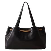 Zwarte Shopper met Zachte Leren Details Borbonese , Black , Dames