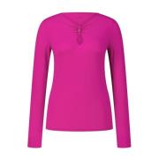 Gerimpeld V-hals shirt met lange mouwen Marc Cain , Pink , Dames