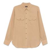 Slim Fit Militaire Twill Shirt Tom Ford , Beige , Heren