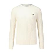 Moderne Kabelgebreide Wollen Trui Lacoste , Beige , Heren