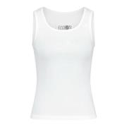 Geribbeld Logo Top Katoen Slim Fit Maison Margiela , White , Dames