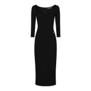 Elegante Midi Jurk met DG Logo Dolce & Gabbana , Black , Dames