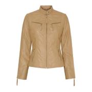 Lamsleren Bikerjack met Gouden Accenten Btfcph , Beige , Dames