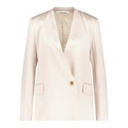 Satin Blazer Rechte Snit Eén Knoop Liviana Conti , Beige , Dames