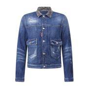 Gescheurde spijkerjas met studs Dsquared2 , Blue , Heren