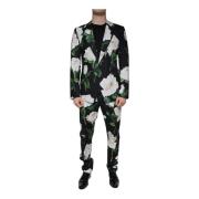 Zwart Bloemen Slim Fit Pak Set Dolce & Gabbana , Multicolor , Heren