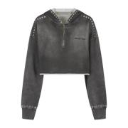 Journey Cropped Zipped Hoodie Fleece Golden Goose , Gray , Dames