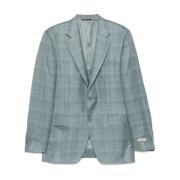 Turquoise Blauw-Groen Geruite Blazer Canali , Green , Heren