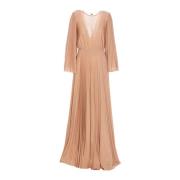 Beige Geplooide Maxi Jurk Elisabetta Franchi , Beige , Dames