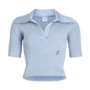 Geborduurd Logo V-Hals Polo Shirt Patou , Blue , Dames