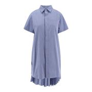 Gestreepte Katoenen Midi Chemisier Jurk Sacai , Blue , Dames