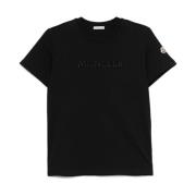 Zwart Logo Patch Crew Neck T-shirts Moncler , Black , Dames