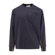 Katoenen T-shirt met nylon inzetstuk Sacai , Blue , Heren