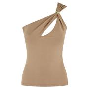 Een-schouder Viscose Stretch Juweel Top Federica Tosi , Brown , Dames