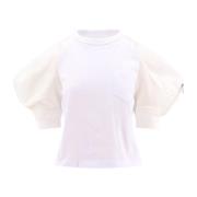 Katoenen T-shirt met Nylon Korte Mouw Sacai , White , Dames