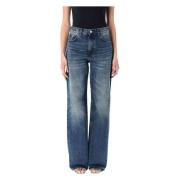 Korea Straight Jeans Haikure , Blue , Dames