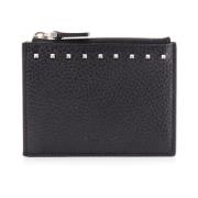 Rockstud Leren Kaarthouder met rits Valentino Garavani , Black , Heren