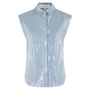 Denim Paillet Korte Mouw Top Federica Tosi , Blue , Dames