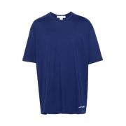 Logo-print katoenen T-shirt in blauw Comme des Garçons , Blue , Heren